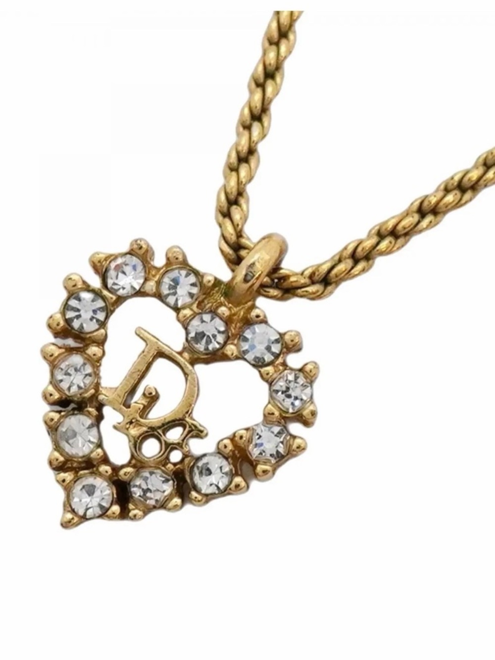 Christian Dior Gold Plated Heart Pendant Necklace with Clear Crystals - Picture 3 of 15